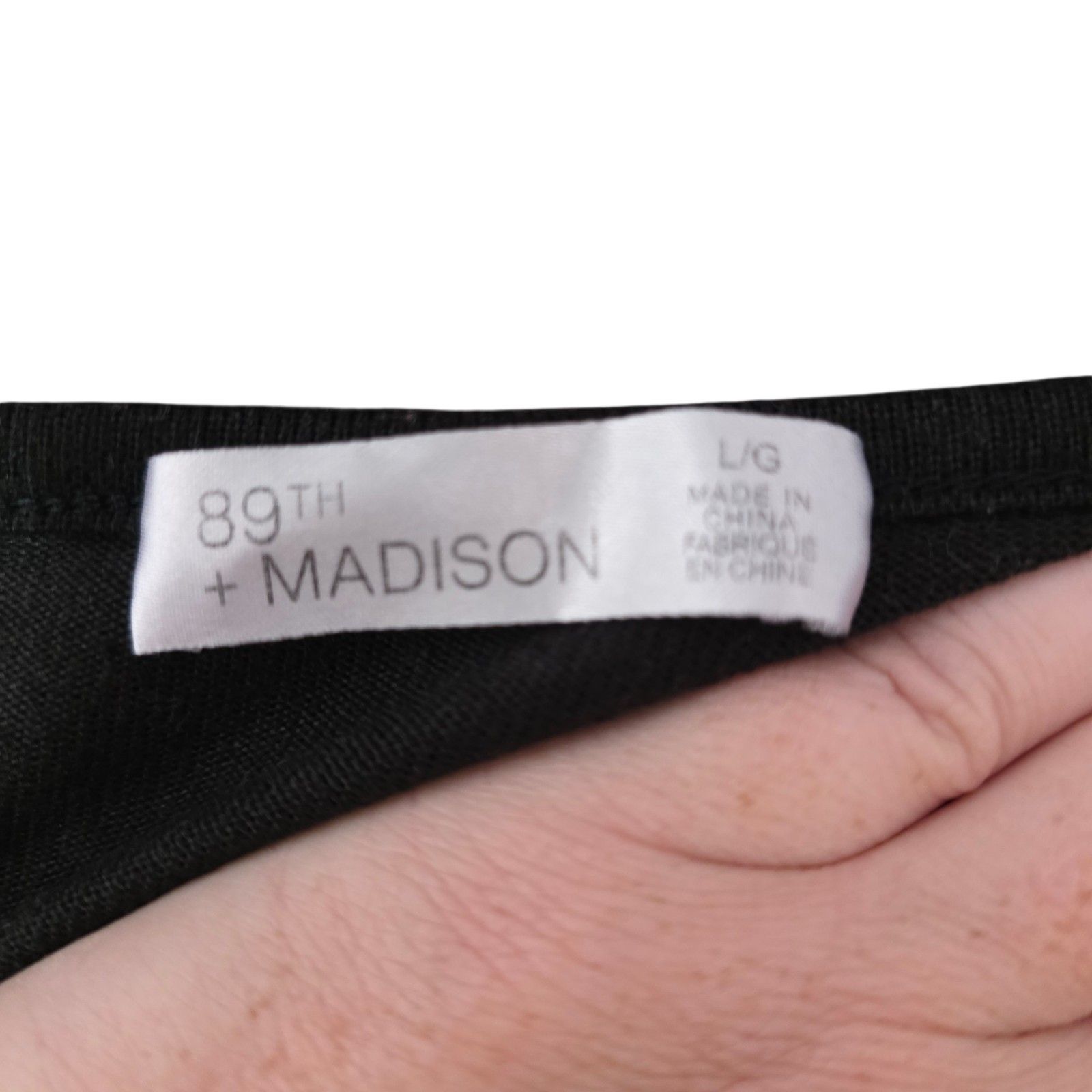89th + Madison Womens L Black Mesh Swiss Dot Sleeve Grommet Neck Knit Top Euc — image 4 of 4